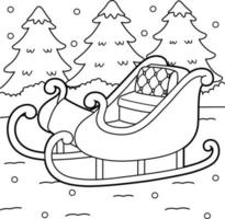 Christmas Sleigh Vehicle Coloring Page for Kids vector