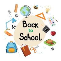 Back to school collection. Set of school elements for any design project. Back to school illustration in flat cartoon style. For cards, banners, backgrounds, frame, prints. vector