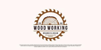 diseño de logotipo de trabajo en madera con vector premium de concepto único creativo