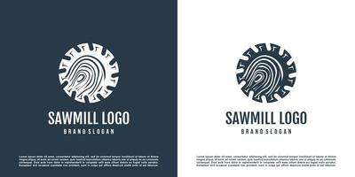 Saw mill logo design with creative element concept Premium Vector