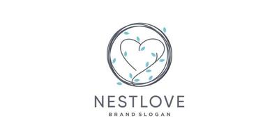 vector de diseño de logotipo de amor con concepto de nido creativo