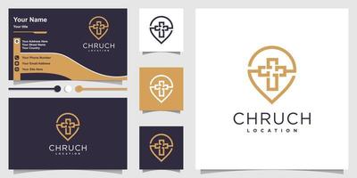 diseño de logotipo de iglesia con vector premium de concepto de ubicación