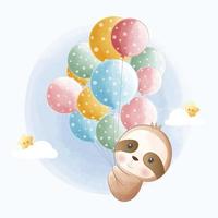Cartoon vector illustration Cute sloth flying with balloons