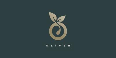 diseño de logotipo de letra o con vector premium de concepto de aceite de oliva