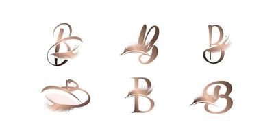 Lashes logo collection with creative letter B design Premium Vector