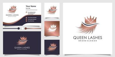 Queen lashes icon vector logo design with creative unique fresh concept Premium Vector