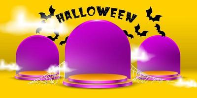 Stand and podium with halloween tombstone concept. Simple stage for product with halloween spider web vector