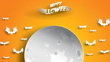 Halloween background with moon and bats in paper art carving style. banner, poster, Flyer or invitation template party. Vector illustration.