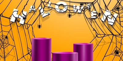 Stage Showcase geometric shape with halloween spider web concept. Podium platform for product promo or discount vector