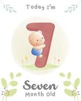 Cute baby bear, Baby shower milestone cards 07 month old vector