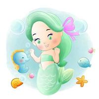 Little princess for nursery with cute mermaid and seahorse vector