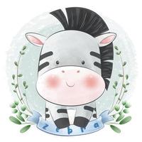 Cute baby zebra watercolor illustration style for print and baby shower vector