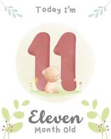 Cute baby bear, Baby shower milestone cards 11 month old vector