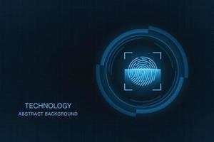 Vector abstract technology background. Cyber security concept. Fingerprint scanner on circuit board.