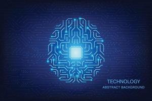 Vector human brain abstract global technology with circuit blue background.