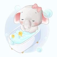 ilustración de guardería de tiempo de baño de elefante lindo vector