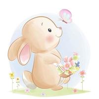 Cute bunny holding flower basket vector