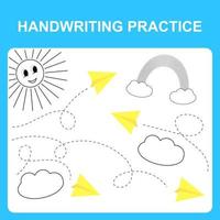 Handwriting practice sheet illustration. Paper airplanes. Materials for teaching and development of children. Vector illustration