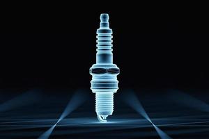 Blue   spark plugs on black  background. 3d illustration. Car Repair Parts photo