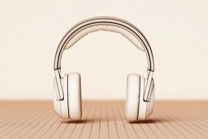 Beige classic headphones isolated 3d rendering.  Headphone icon illustration. Audio technology. photo