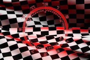 Stopwatch in realistic style on chekered race flag. Classic  stopwatch. 3S illustration photo