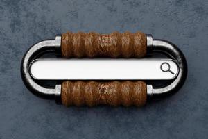 3d illustration of an internet search page a metal chain link . Search bar  icons photo