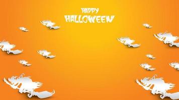 Halloween background with witch, and broomstick in paper art carving style. banner, poster, Flyer or invitation template party. Vector illustration.