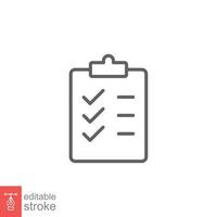 Clipboard checklist icon. Simple outline style. Document with checkmark, business agreement concept. Thin line vector illustration isolated on white background. Editable stroke EPS 10.