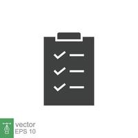 Clipboard checklist icon. Simple solid style. Document with checkmark, business agreement concept. Glyph vector illustration isolated on white background. EPS 10.