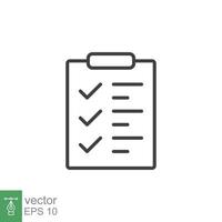 Clipboard checklist icon. Simple outline style. Document with checkmark, business agreement concept. Thin line vector illustration isolated on white background. EPS 10.