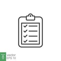 Clipboard checklist icon. Simple outline style. Document with checkmark, business agreement concept. Thin line vector illustration isolated on white background. EPS 10.