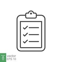 Clipboard checklist icon. Simple outline style. Document with checkmark, business agreement concept. Thin line vector illustration isolated on white background. EPS 10.