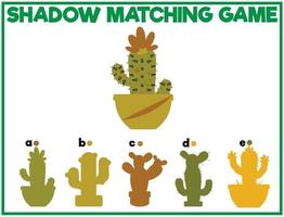 Cactus shadow matching activity for children. Fun summer puzzle.