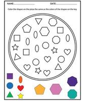 Pizza Game.Tracing shapes, Learn shapes and geometric figures. Preschool or kindergarten worksheet. vector