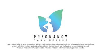 diseño de logotipo de mujer embarazada con concepto de naturaleza vector premium