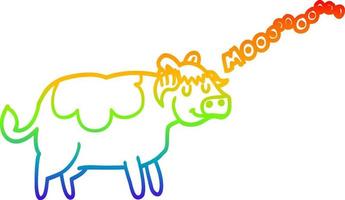 rainbow gradient line drawing cartoon cow vector