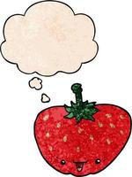 cartoon strawberry and thought bubble in grunge texture pattern style vector