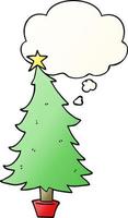 cartoon christmas tree and thought bubble in smooth gradient style vector