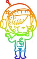 rainbow gradient line drawing cartoon crying astronaut girl vector