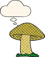 cartoon mushroom and thought bubble in comic book style vector