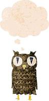 cartoon owl and thought bubble in retro textured style vector