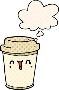 dibujos animados sacan café y burbuja de pensamiento al estilo de un libro de historietas vector