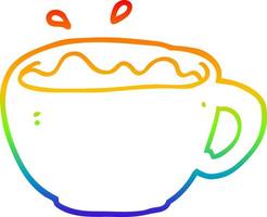 rainbow gradient line drawing cartoon coffee cup vector