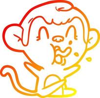 warm gradient line drawing crazy cartoon monkey vector