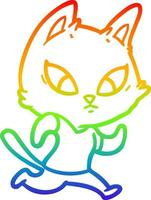 dibujo de línea de gradiente de arco iris gato de dibujos animados confundido vector