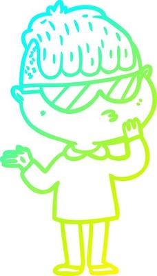 cold gradient line drawing cartoon boy wearing sunglasses