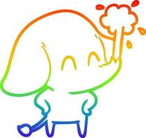 rainbow gradient line drawing cute cartoon elephant spouting water vector