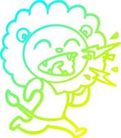 cold gradient line drawing cartoon roaring lion vector