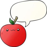 cartoon cute apple and speech bubble in smooth gradient style vector