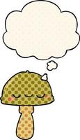 cartoon mushroom and thought bubble in comic book style vector